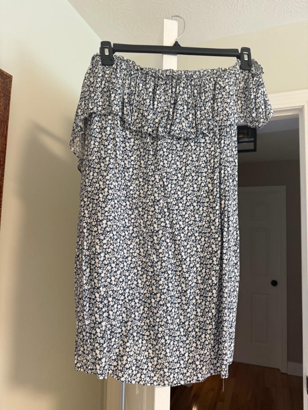 Mustard Seed Navy & White Floral Off-Shoulder Midi Skirt